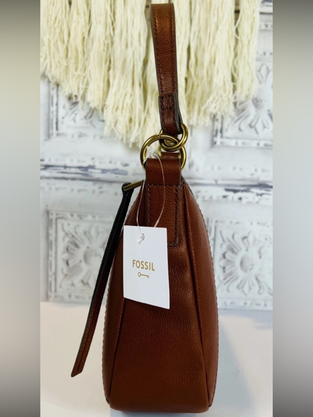 Fossil Skylar Leather Crossbody Purse Brandy Brown Bag Womens NWT Classic Boho - Picture 5 of 17